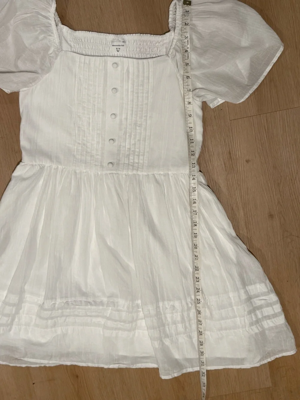 abercrombie kids Girls White Pintuck Puff Sleeve Mini Dress Size 13/14 XL